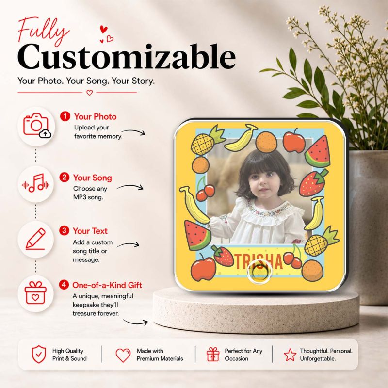 Perosnalized Fruits Theme Musical Fridge Magnet for Kids Gift for Music Lover Birthday Gift for Daughter & Son